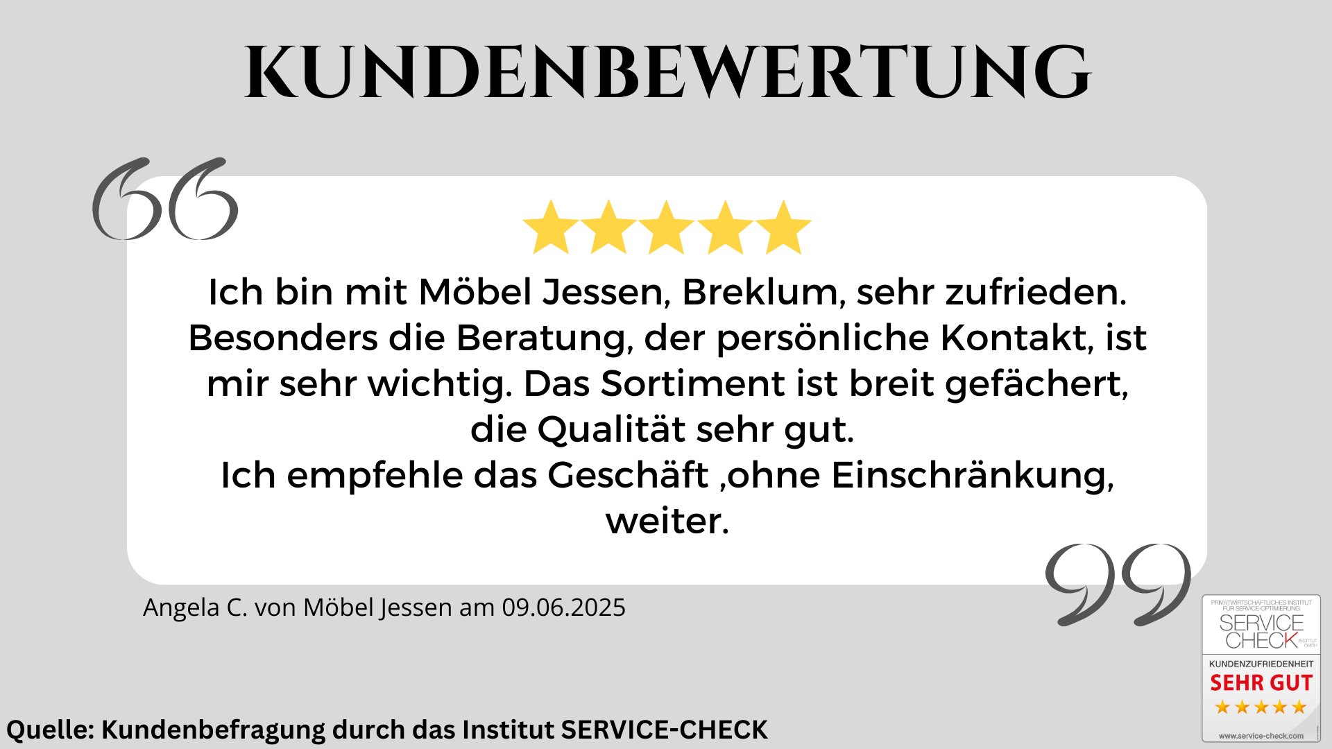 Ausschnitt der begeisterten Kundenbewertungen von Möbel Jessen