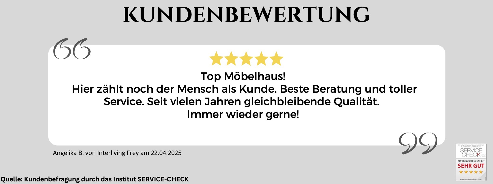Ausschnitt der begeisterten Kundenbewertungen am Beispiel von Interliving Frey