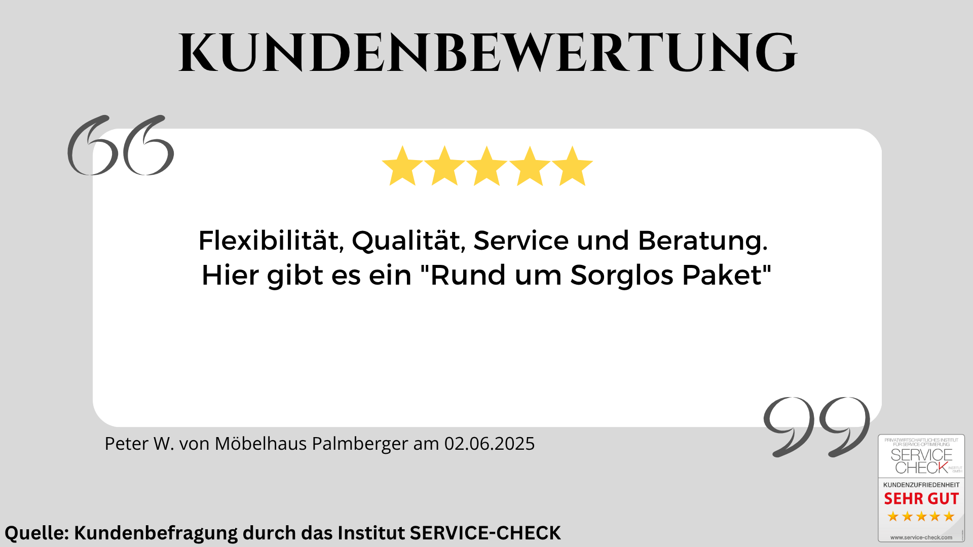 Ausschnitt der begeisterten Kundenbewertungen von Möbel Palmberger