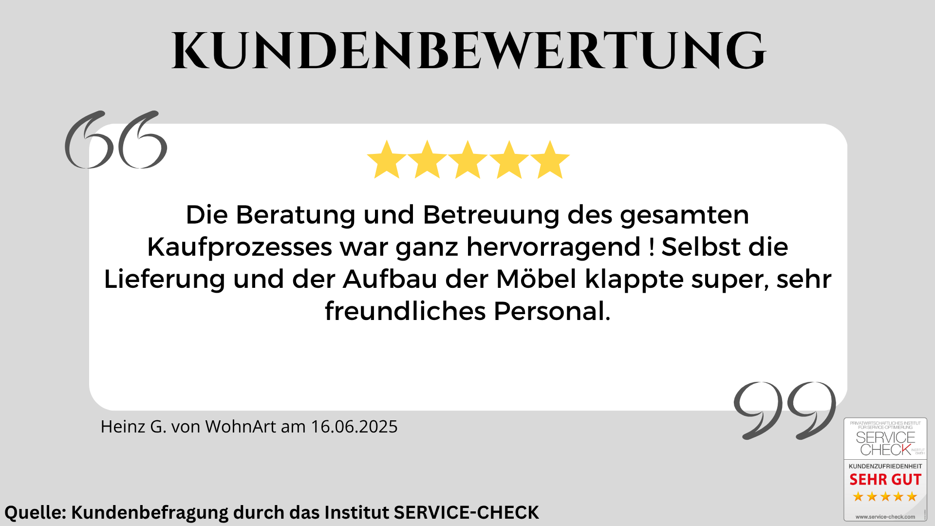 Ausschnitt der begeisterten Kundenbewertungen von WohnArt