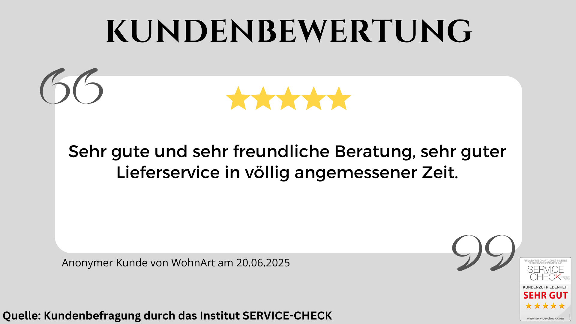 Ausschnitt der begeisterten Kundenbewertungen von WohnArt