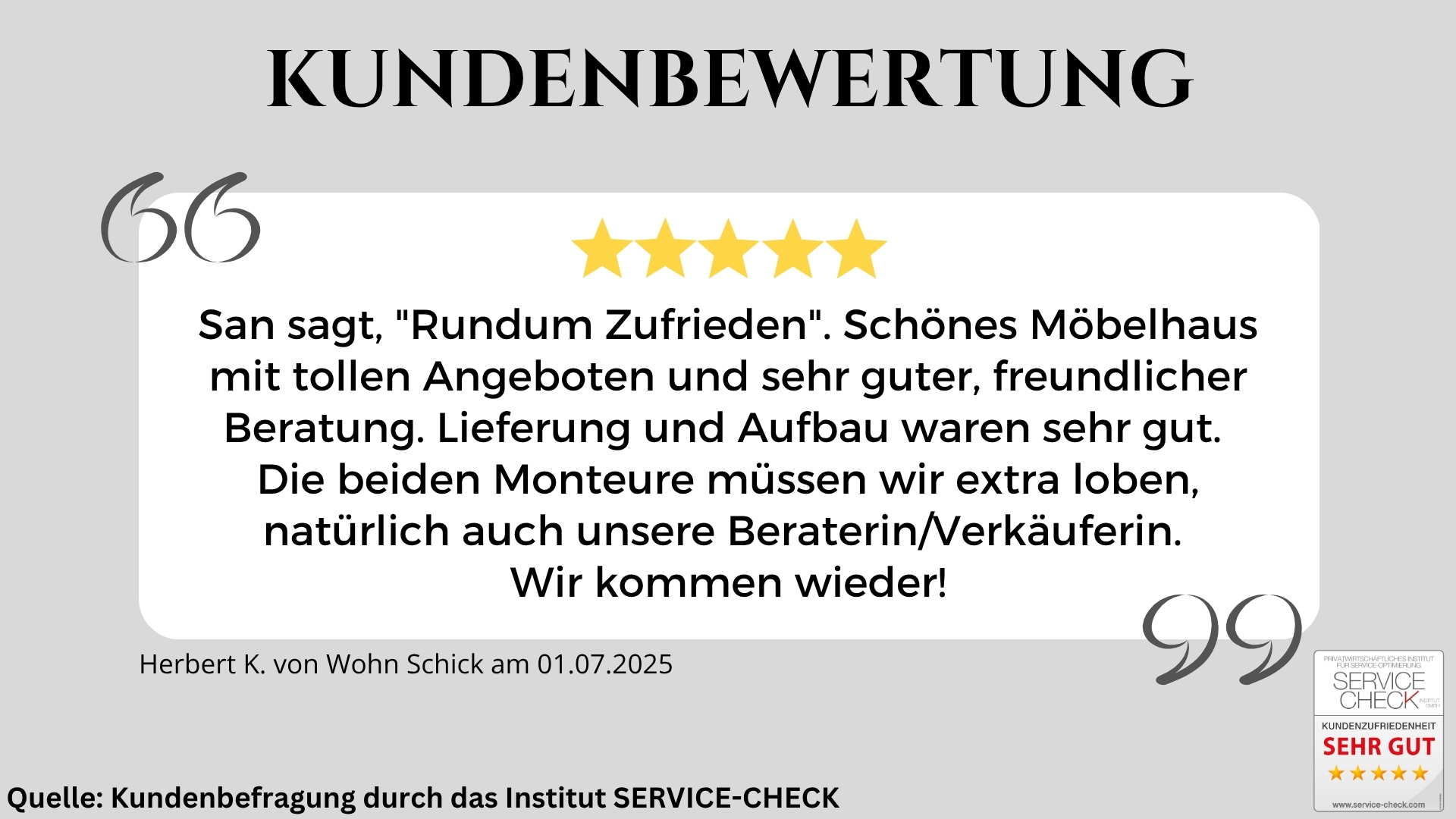 Ausschnitt der begeisterten Kundenbewertungen von Wohn Schick