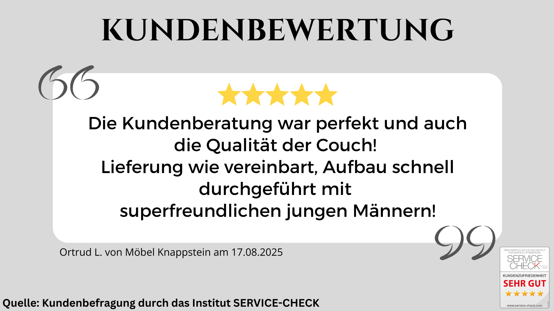 Ausschnitt der begeisterten Kundenbewertungen von Möbel Knappstein
