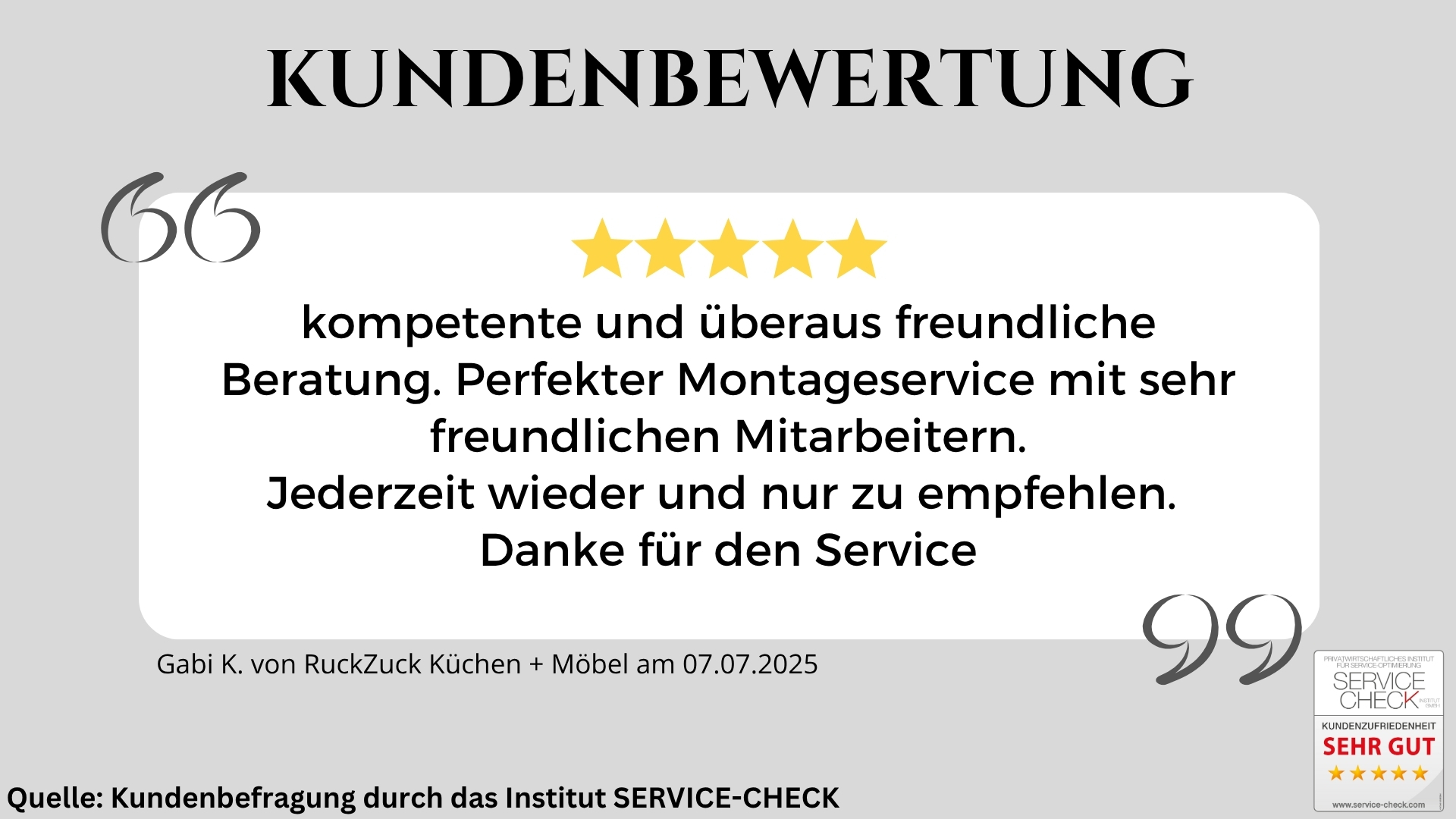 Ausschnitt der begeisterten Kundenbewertungen von RuckZuck Küchen + Möbel