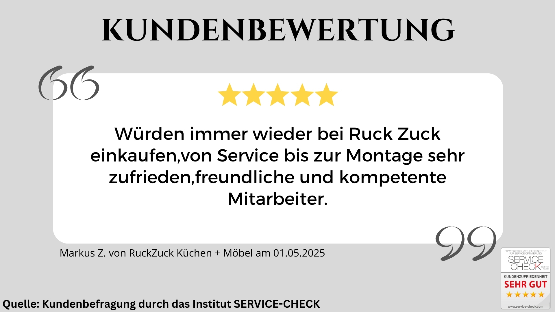 Ausschnitt der begeisterten Kundenmeinungen von RuckZuck Küchen + Möbel