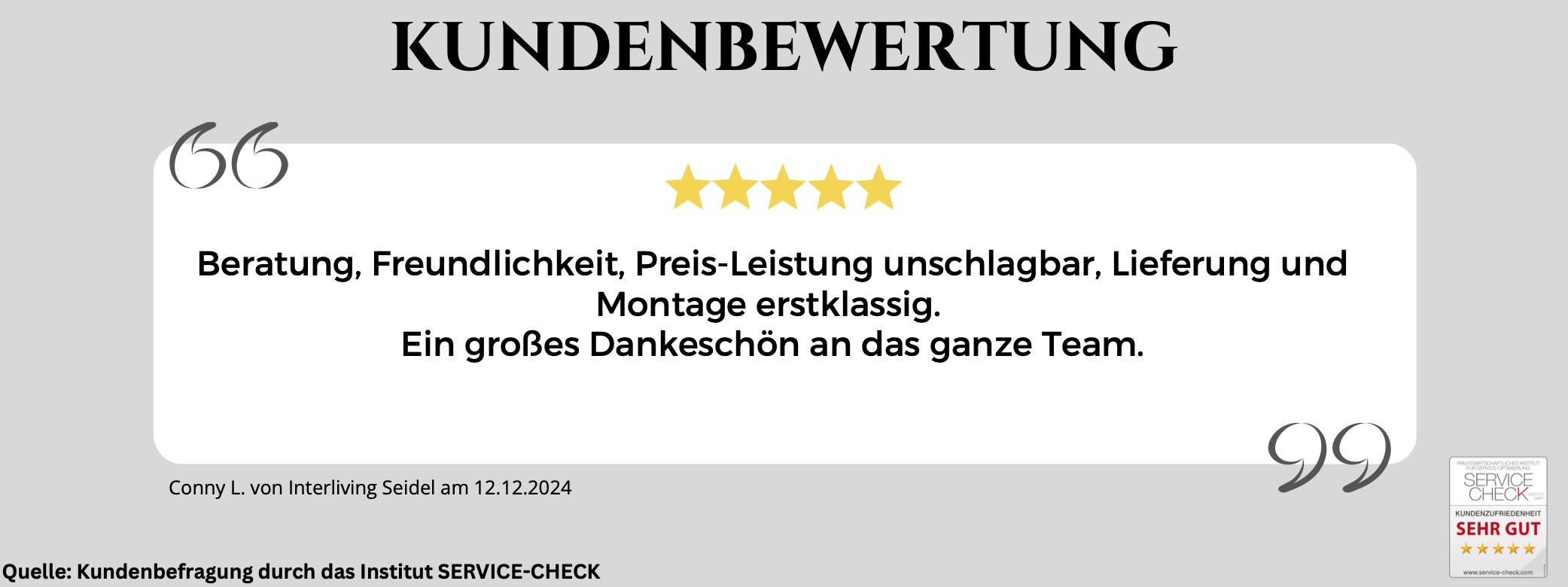 Ausschnitt der begeisterten Kundenbewertungen am Beispiel von Interliving Seidel