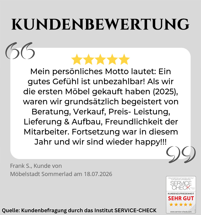 Ausschnitt der begeisterten Kundenbewertungen von Möbelstadt Sommerlad